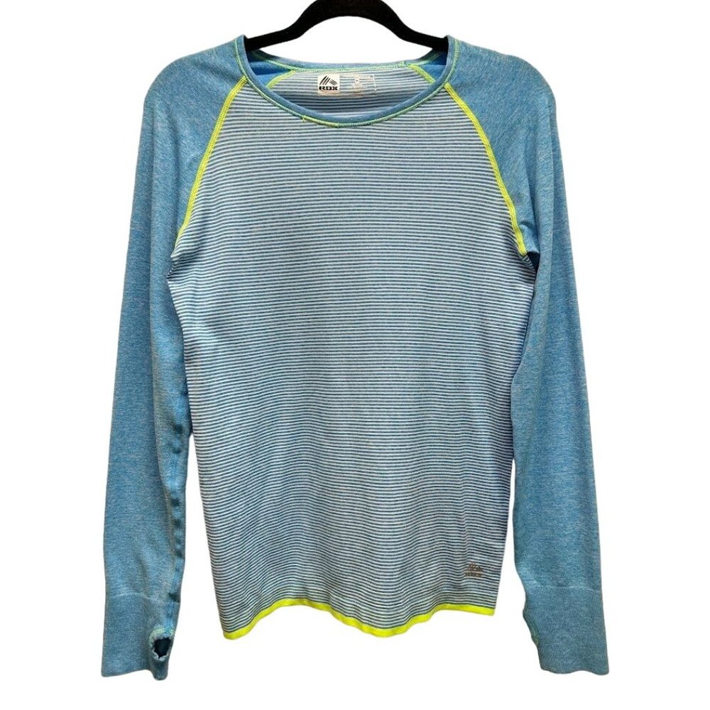 RBX Performance Long Sleeve T- shirt Thumb Holes Blue Stripes‎ Size M